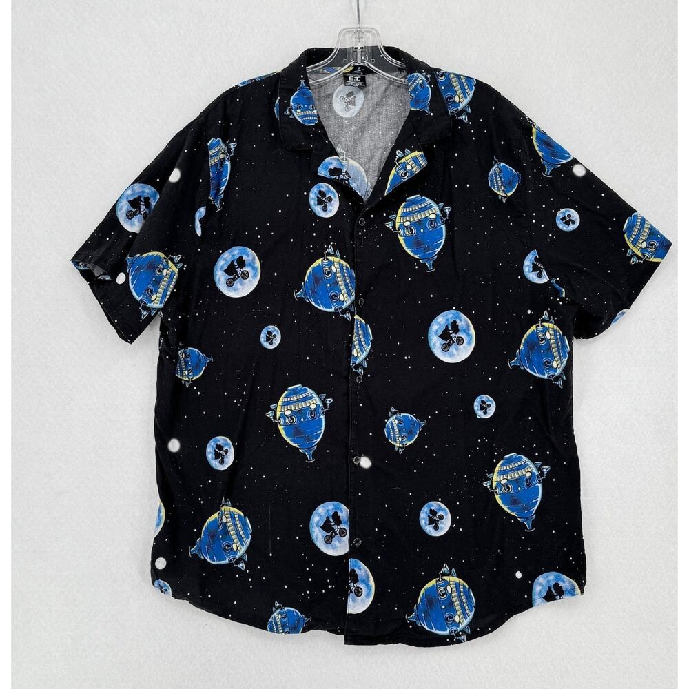 Cakeworthy E.T. The Extra-Terrestrial Space Print Black Button-Up Shirt Sz 3XL